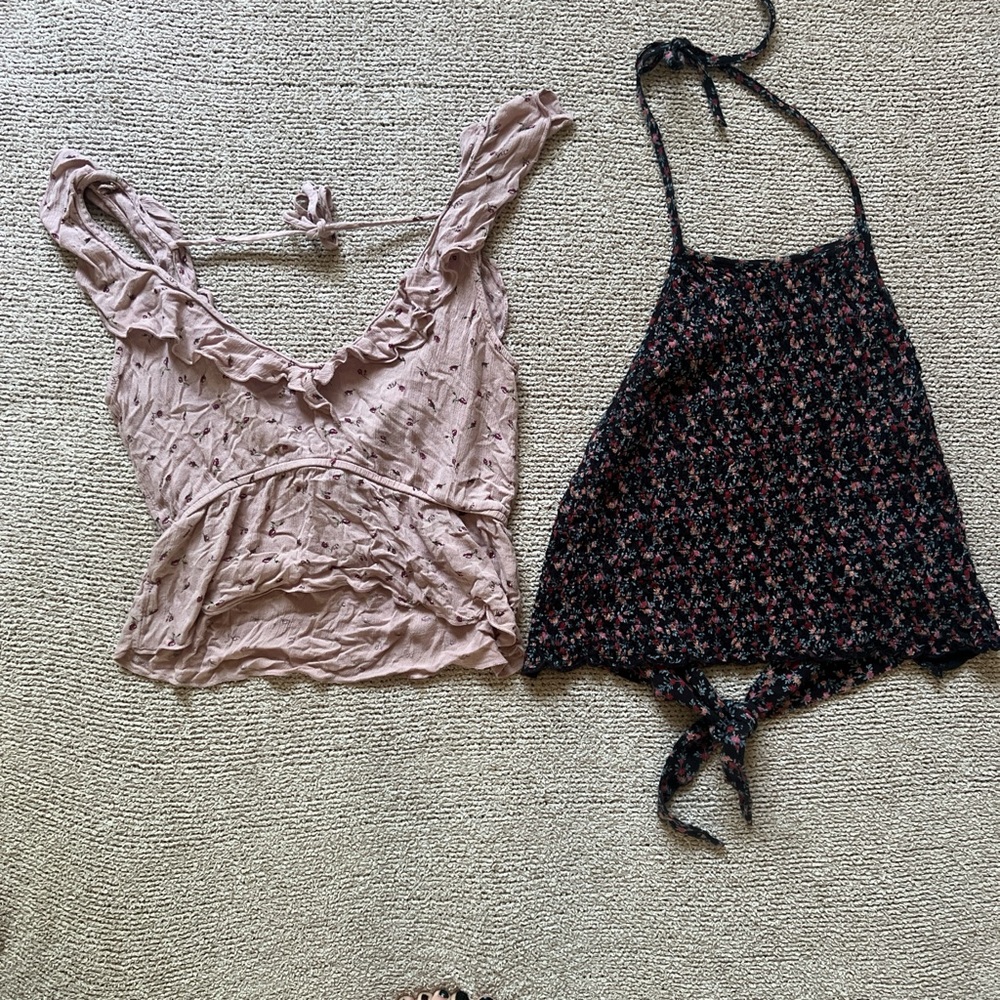 American Eagle Outfitters Pink Sleeveless Ruffled Crop Top